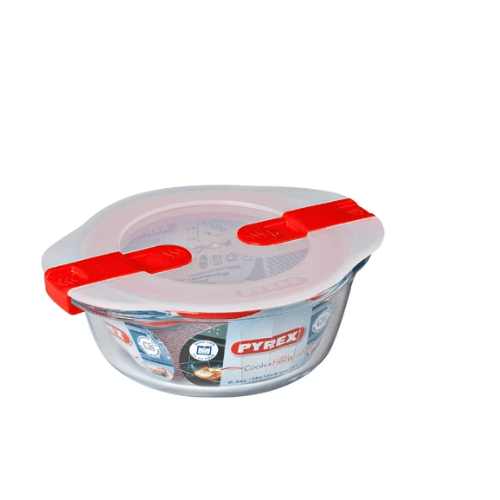 Pyrex Cook and Heat Round glass food container with patented microwave safe lid - 2.3 L