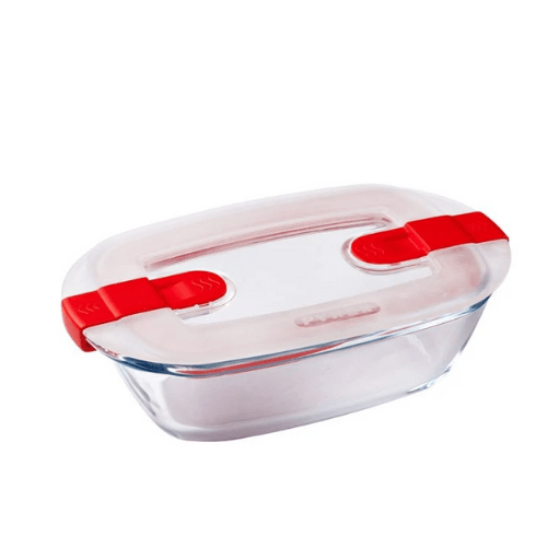 Pyrex Cook and Heat Rectangular glass food container with patented microwave safe lid -0.4 L