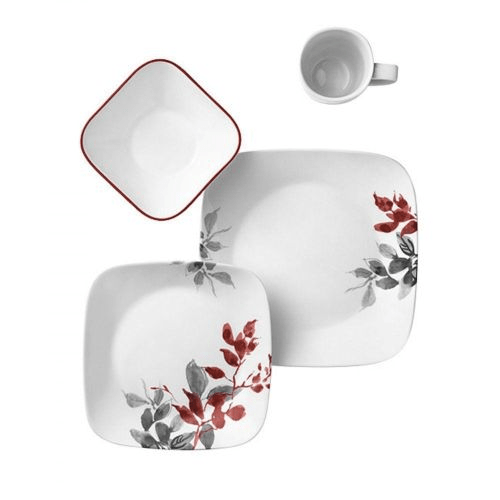 Corelle Kyoto Leaves Square Dinner set - 16 Pcs Set - Red Rhino