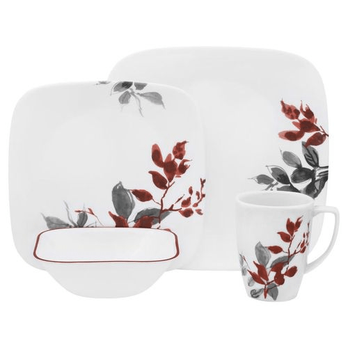 Corelle Kyoto Leaves Square Dinner set - 16 Pcs Set - Red Rhino