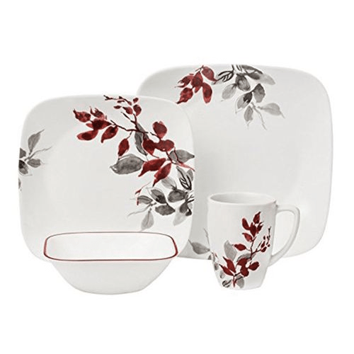Corelle Kyoto Leaves Square Luncheon Plate - Set Of 6 - 22.9cm - Red Rhino