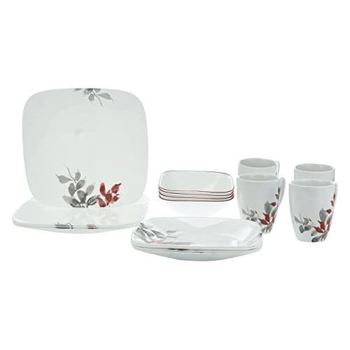 Corelle Kyoto Leaves Square Dinner Plate - Set Of 6 - 26.7cm - Red Rhino