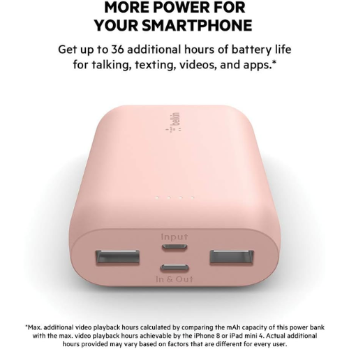 Belkin BoostCharge 10,000mAh 3-Port Power Bank + USB-A to USB-C Cable - Rose Gold - Red Rhino