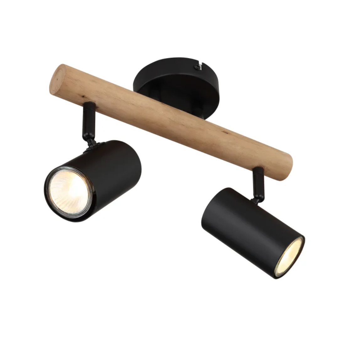 GLOBO Twin Spotlight Black Wood 2xGU10