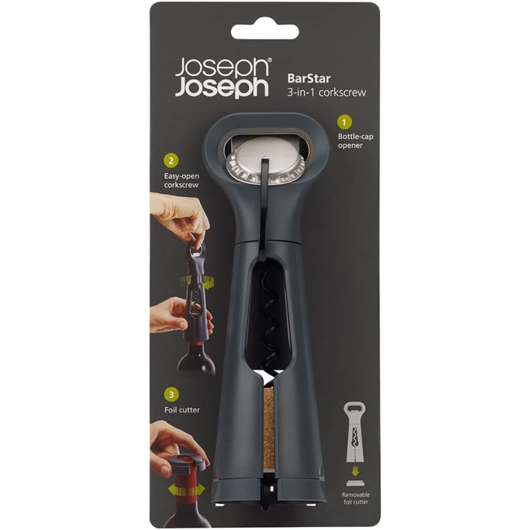 Joseph Joseph BarStar 3-in-1 Corkscrew - Grey - Red Rhino