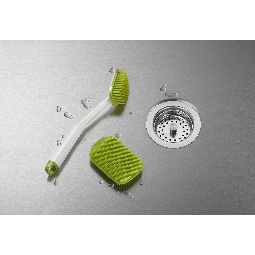 Joseph Joseph CleanTech Washing-Up Brush & Scrubber Set - White / Green - Red Rhino