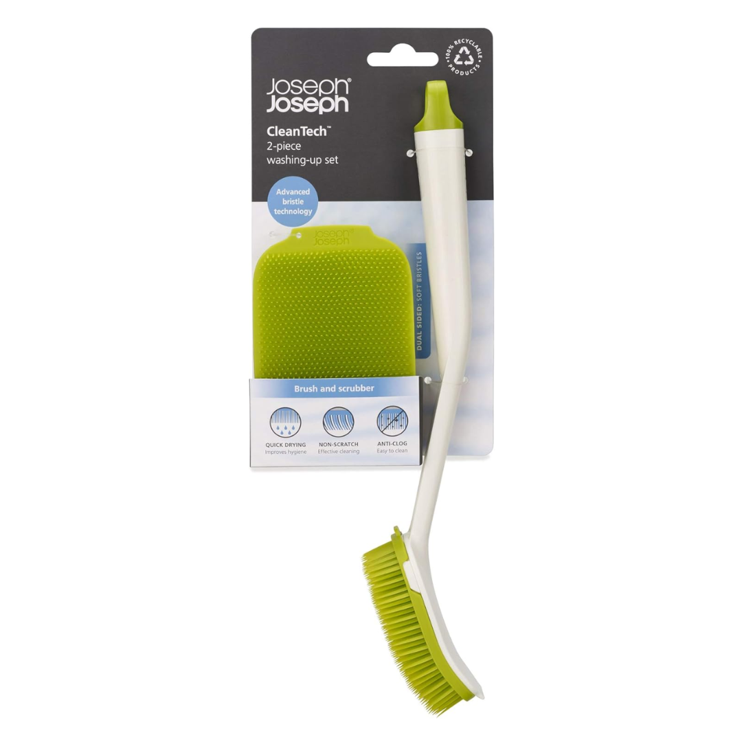 Joseph Joseph CleanTech Washing-Up Brush & Scrubber Set - White / Green - Red Rhino