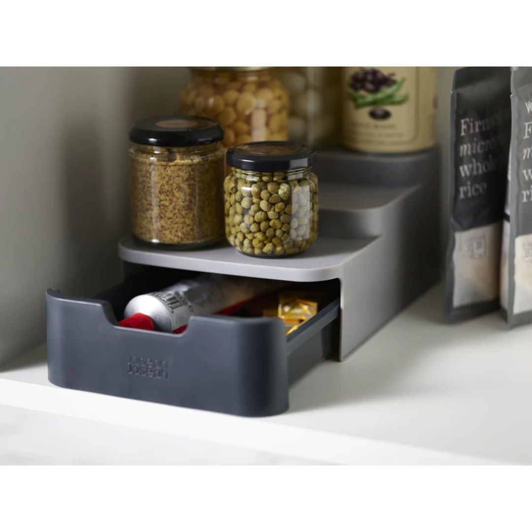 Joseph Joseph Duo Compact Tiered Cupboard Organiser - Grey - Red Rhino