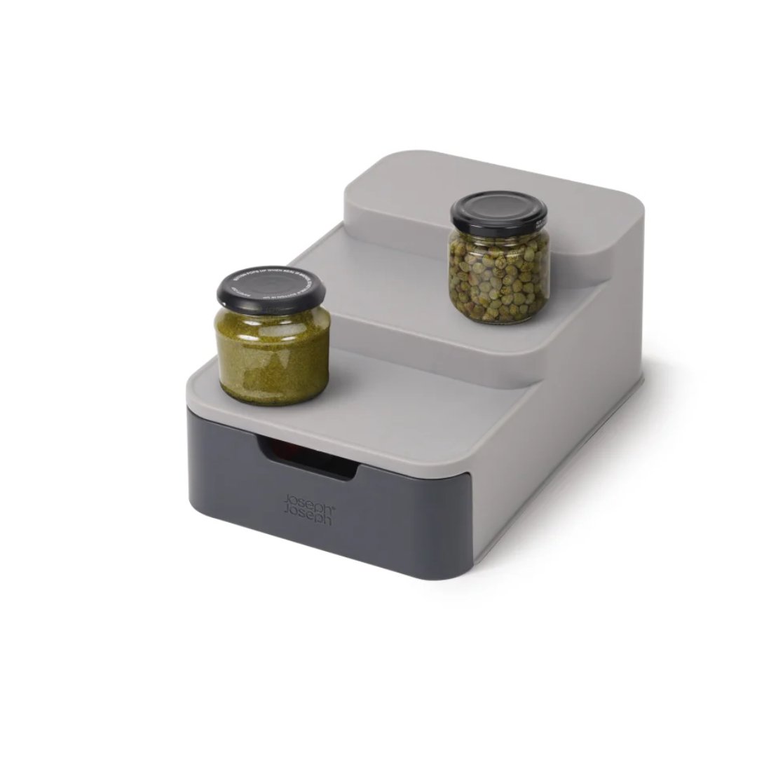 Joseph Joseph Duo Compact Tiered Cupboard Organiser - Grey - Red Rhino