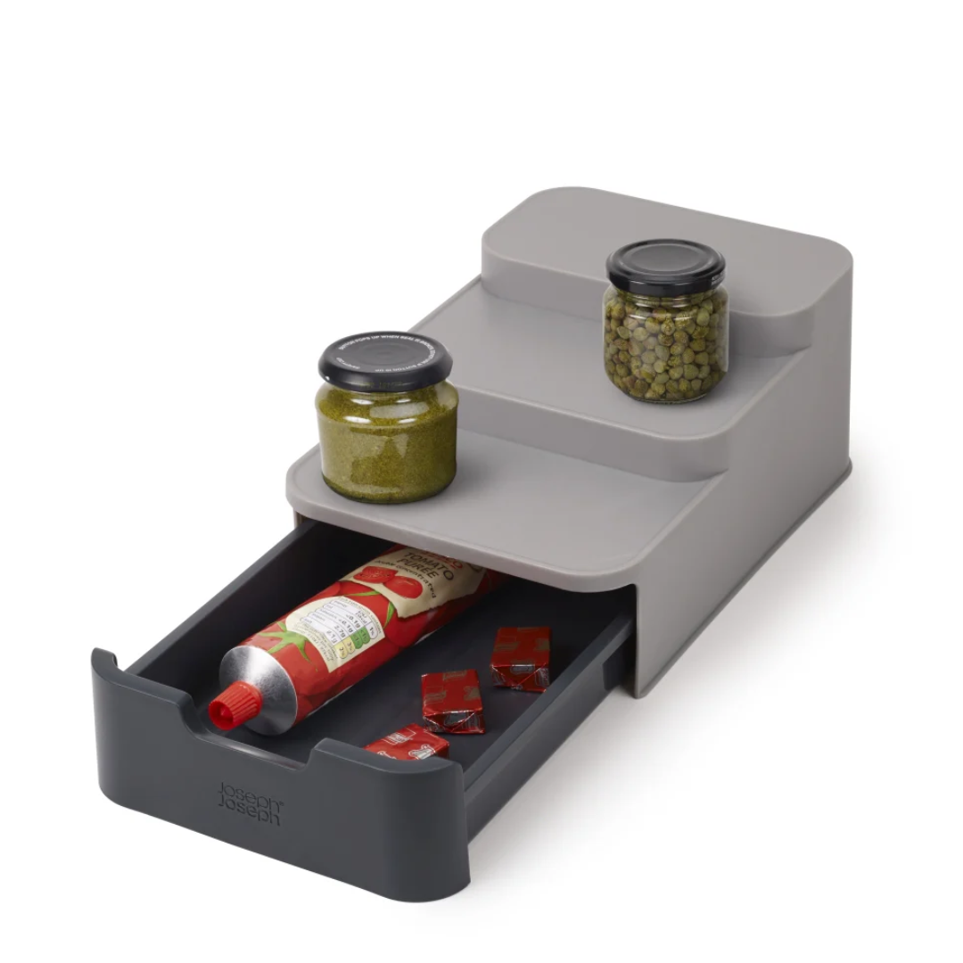 Joseph Joseph Duo Compact Tiered Cupboard Organiser - Grey - Red Rhino