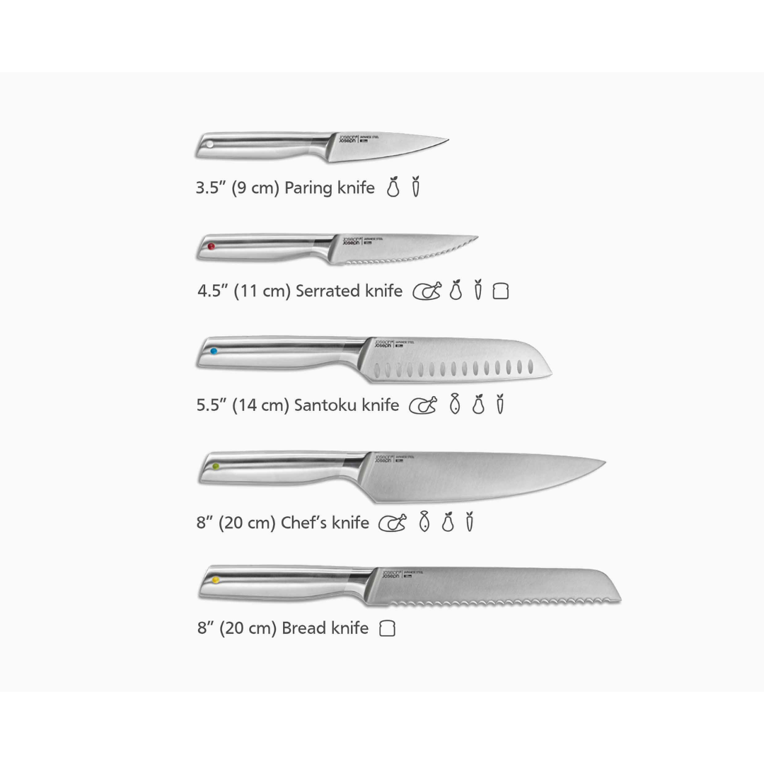 Joseph Joseph Elevate Steel Knives Bamboo 5pc Block - Red Rhino