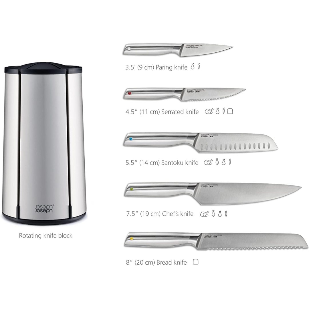 Joseph Joseph Elevate Steel Knives Carousel 5-pc Set - Red Rhino