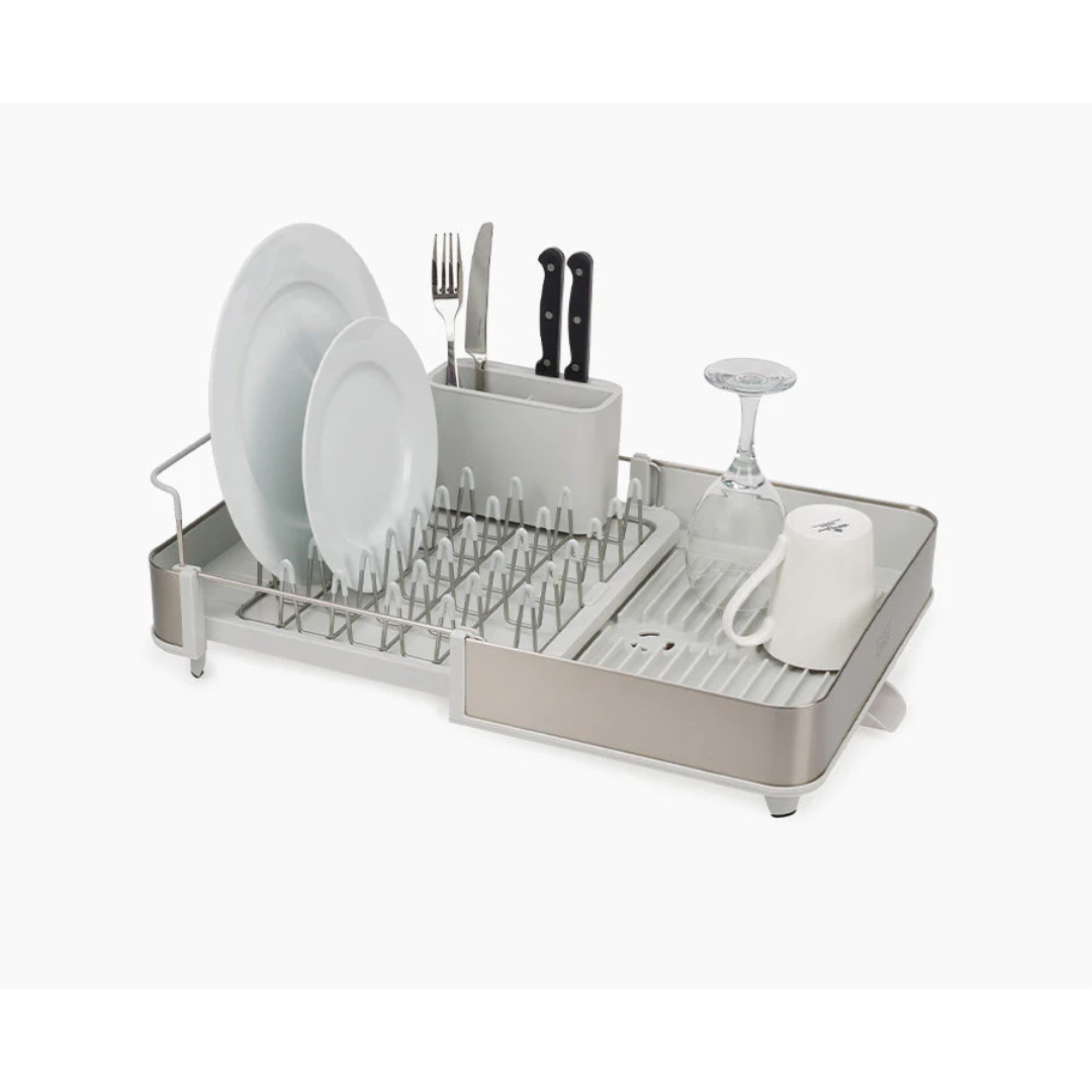 Joseph Joseph Extend Steel light stone dish rack, front view