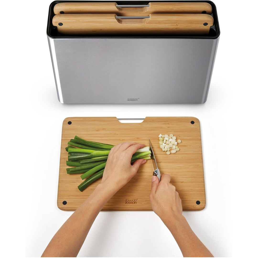 Joseph Joseph Folio Steel Bamboo 3pc Board Set (Steel) - Red Rhino