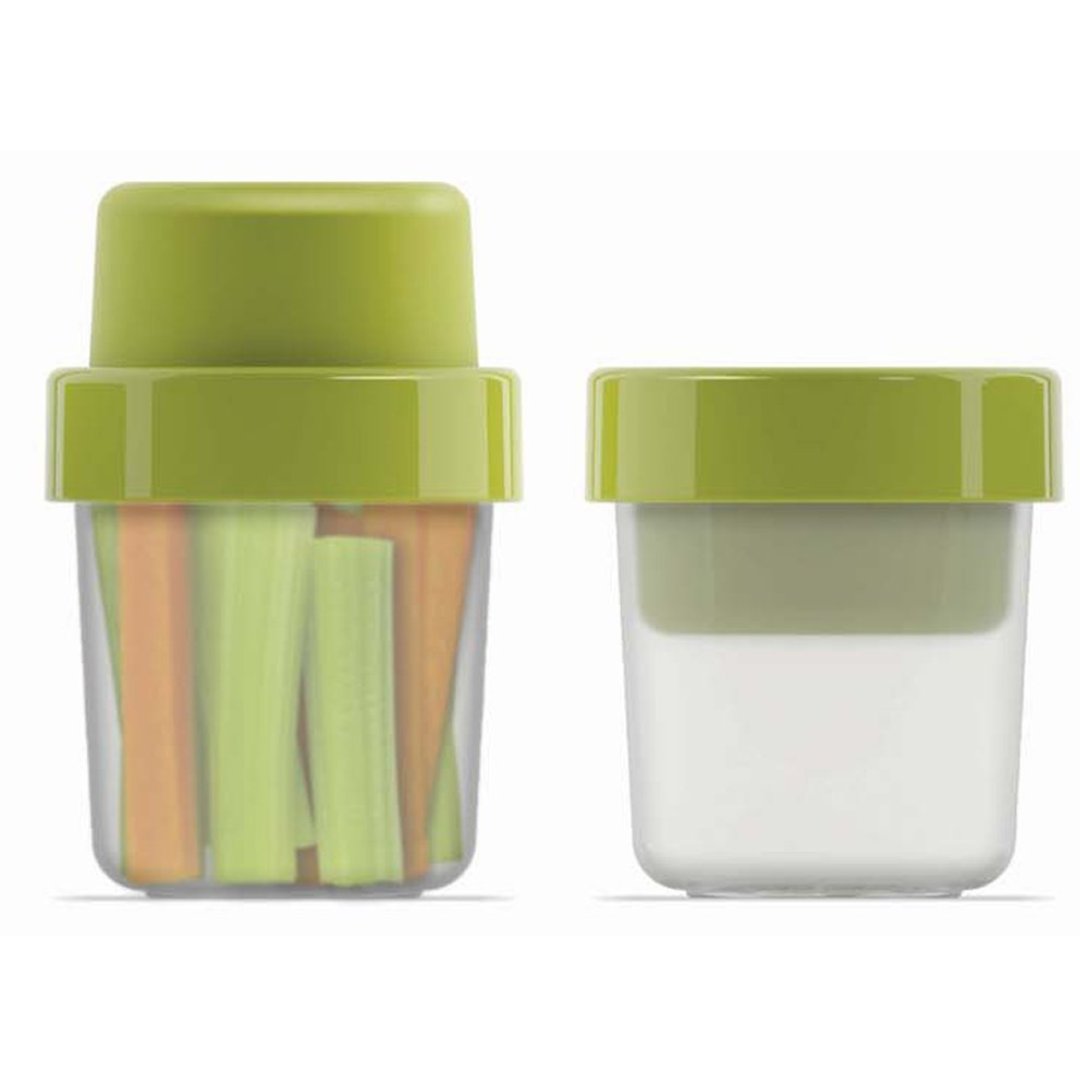 Joseph Joseph GoEat Compact 2-in-1 Snack Pot - Green - Red Rhino