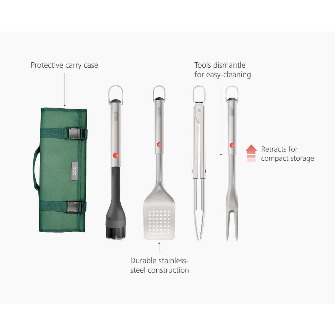 Joseph Joseph GrillOut 4-Piece BBQ Utensil Set with Case - Red Rhino