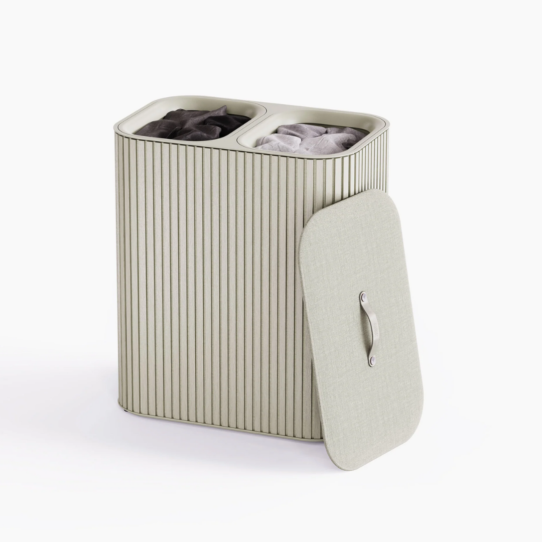 Joseph Joseph Tota Luxe 90L ecru laundry basket, front view