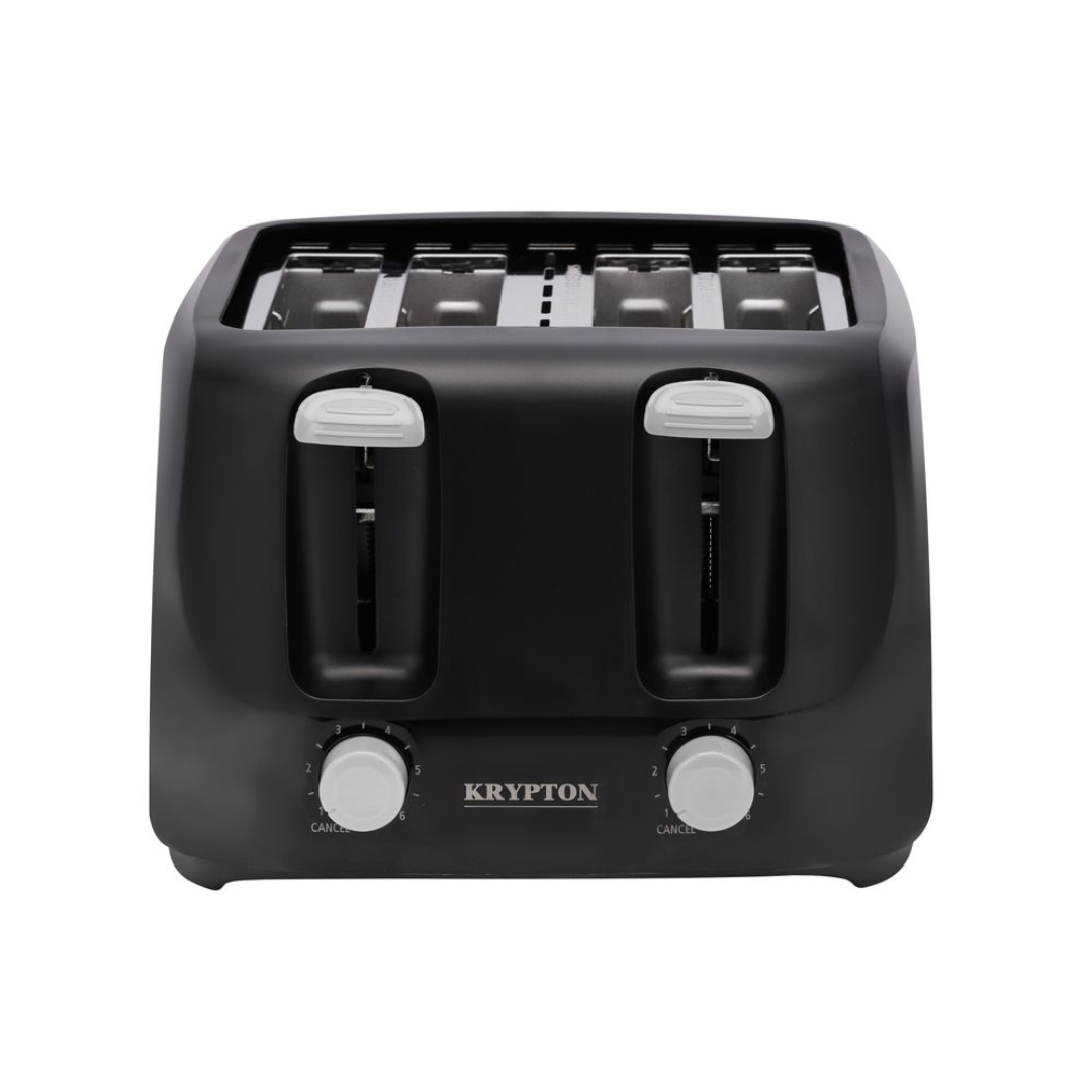Krypton 1400W black four-slice toaster, front view
