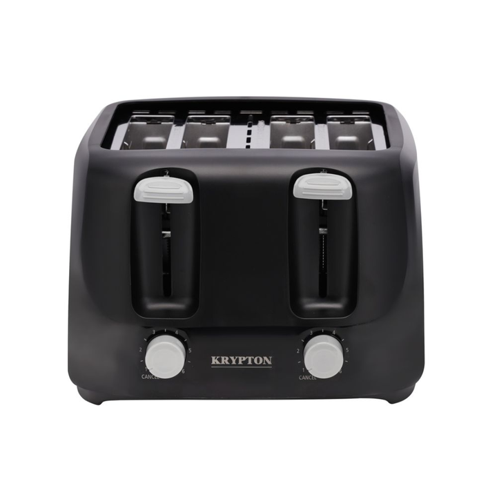 Krypton 1400W black four-slice toaster, front view
