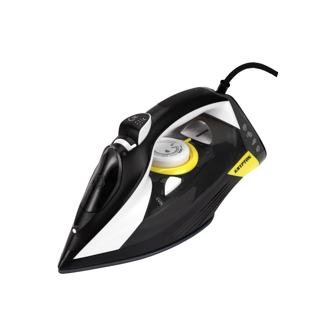 Krypton 2200W black ceramic steam iron with 300ml water tank, front view