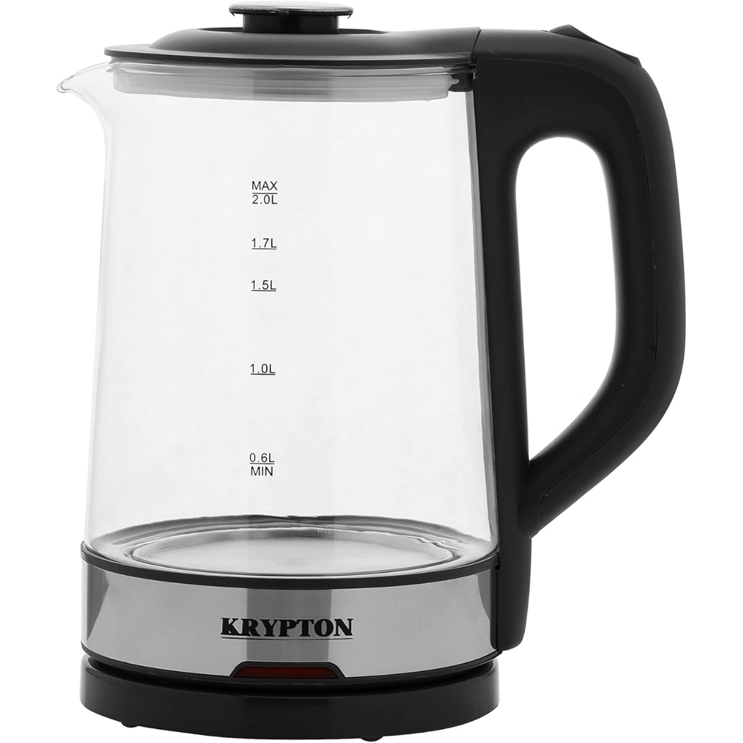 Krypton 2L 1500W cordless glass kettle, front view
