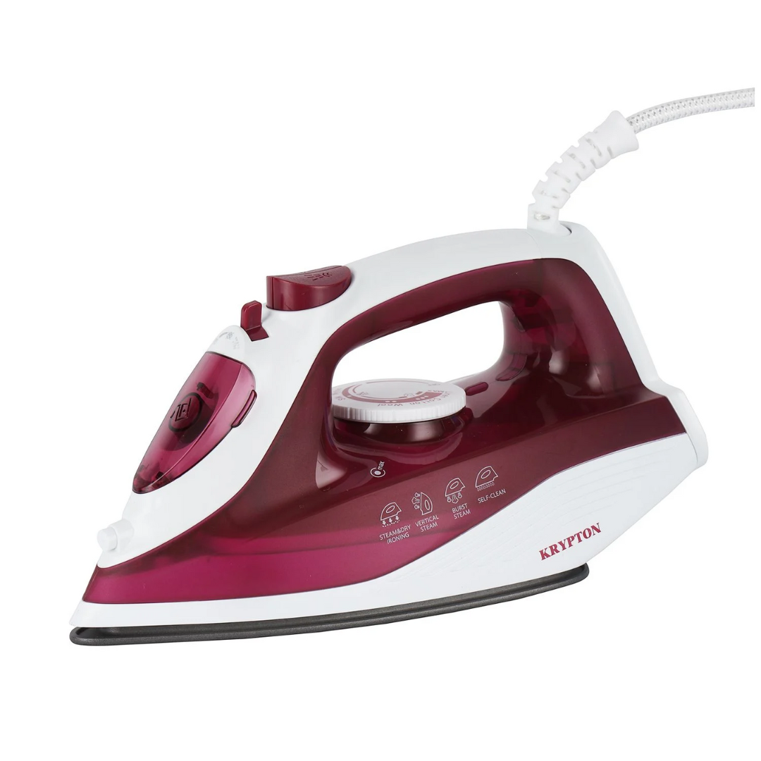 Krypton 1700W white and magenta steam iron, front view