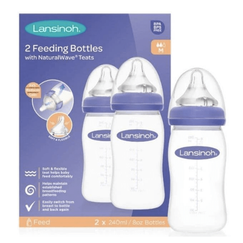 Lansinoh 2 Feeding Bottles With NaturalWave Teat (M) - 240ml 75850 - Red Rhino