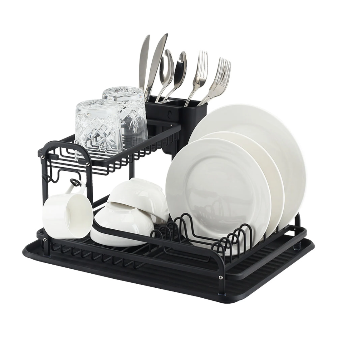 Luigi Ferrero Dish Rack Double Tier Fr-4028Ad, 43X38.5X22 Cm, Black, Anodized Aluminum