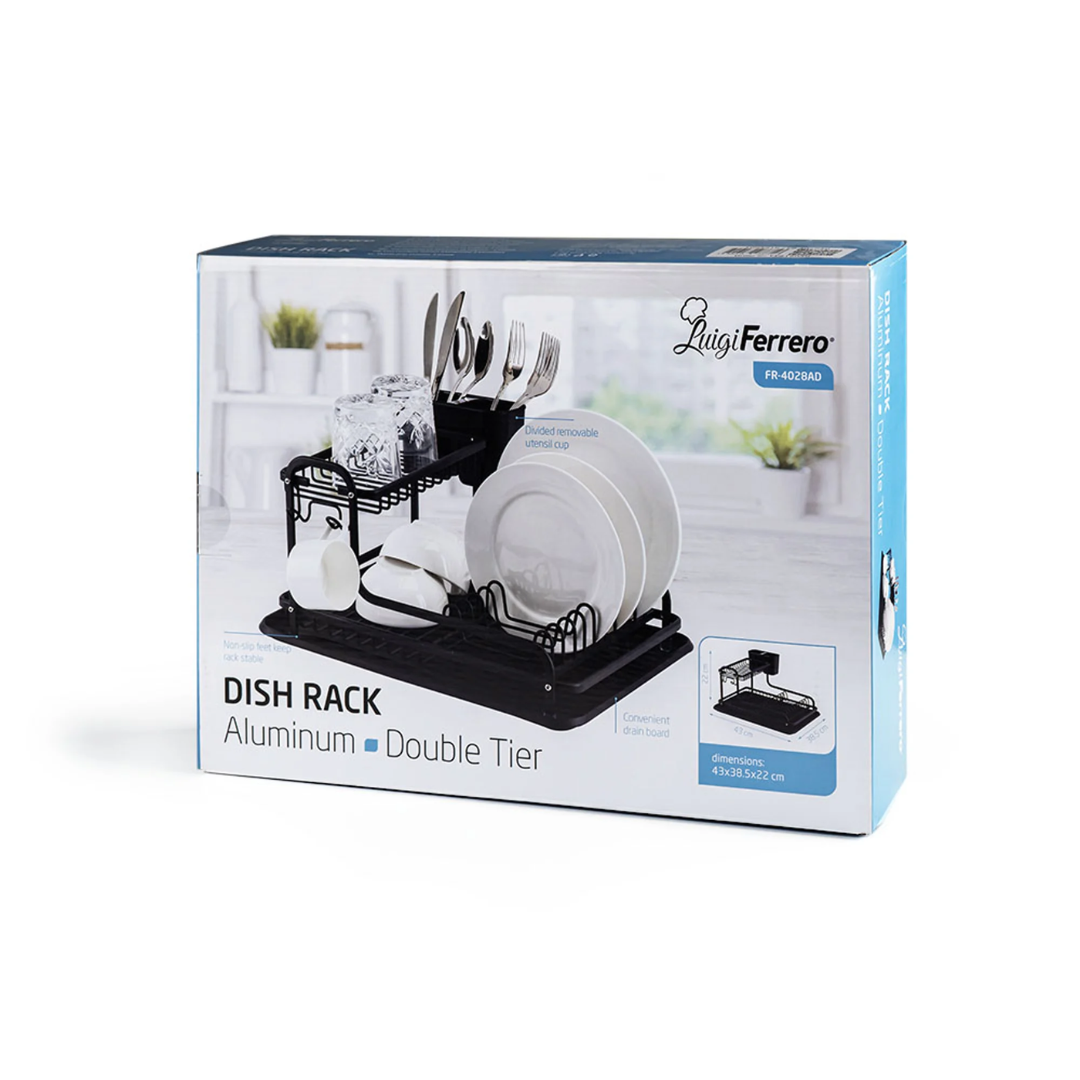 Luigi Ferrero Dish Rack Double Tier Fr-4028Ad, 43X38.5X22 Cm, Black, Anodized Aluminum