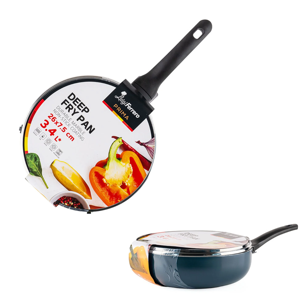 Luigi Ferrero Prima Deep Fry Pan With Lid Fr-2634L, 26X7.5 Cm, 3.4 L