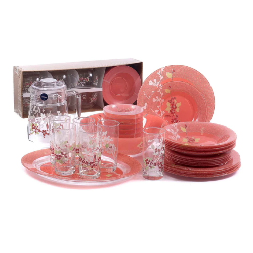 Luminarc Japanese 46-Pieces Dinner Set, Pink - Red Rhino