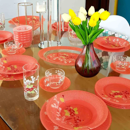 Luminarc Japanese 46-Pieces Dinner Set, Pink - Red Rhino