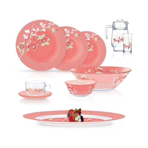Luminarc Japanese 46-Pieces Dinner Set, Pink - Red Rhino