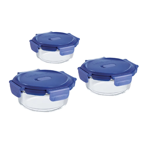 Luminarc Pure Box Putina Glass Storage Box with Lid Round Set of 3 (400ml + 650ml + 1000ml) - Red Rhino