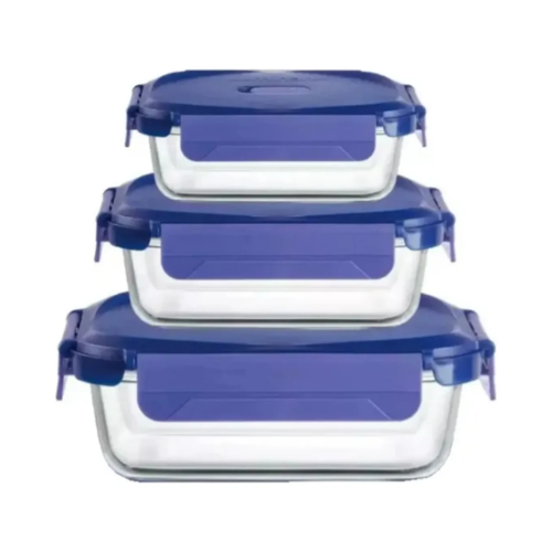 Luminarc Pure Box Putina Glass Storage Box with Lid Set of 3 (370ml, 1040ml, 1520ml) - Red Rhino