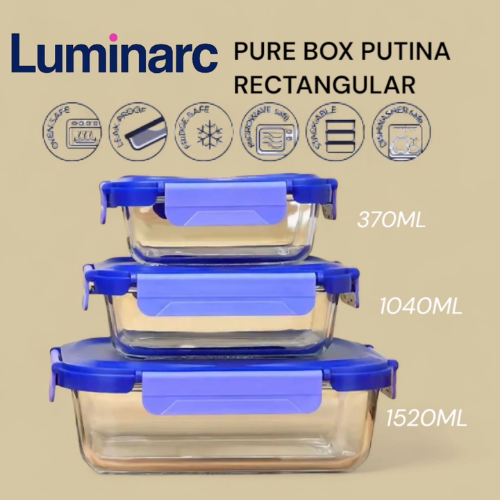 Luminarc Pure Box Putina Glass Storage Box with Lid Set of 3 (370ml, 1040ml, 1520ml) - Red Rhino