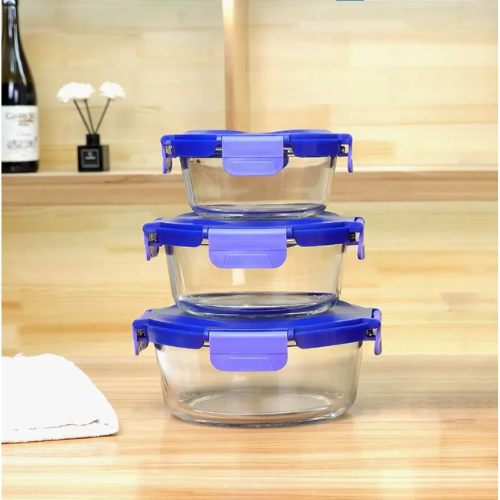 Luminarc Pure Box Putina Glass Storage Box with Lid Round Set of 3 (400ml + 650ml + 1000ml) - Red Rhino