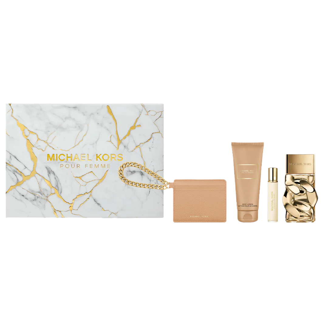 Michael Kors Pour Femme Eau de Parfum Gift Set 100ml + Body Lotion 100ml + Travel Spray 10ml + Card Holder - Red Rhino