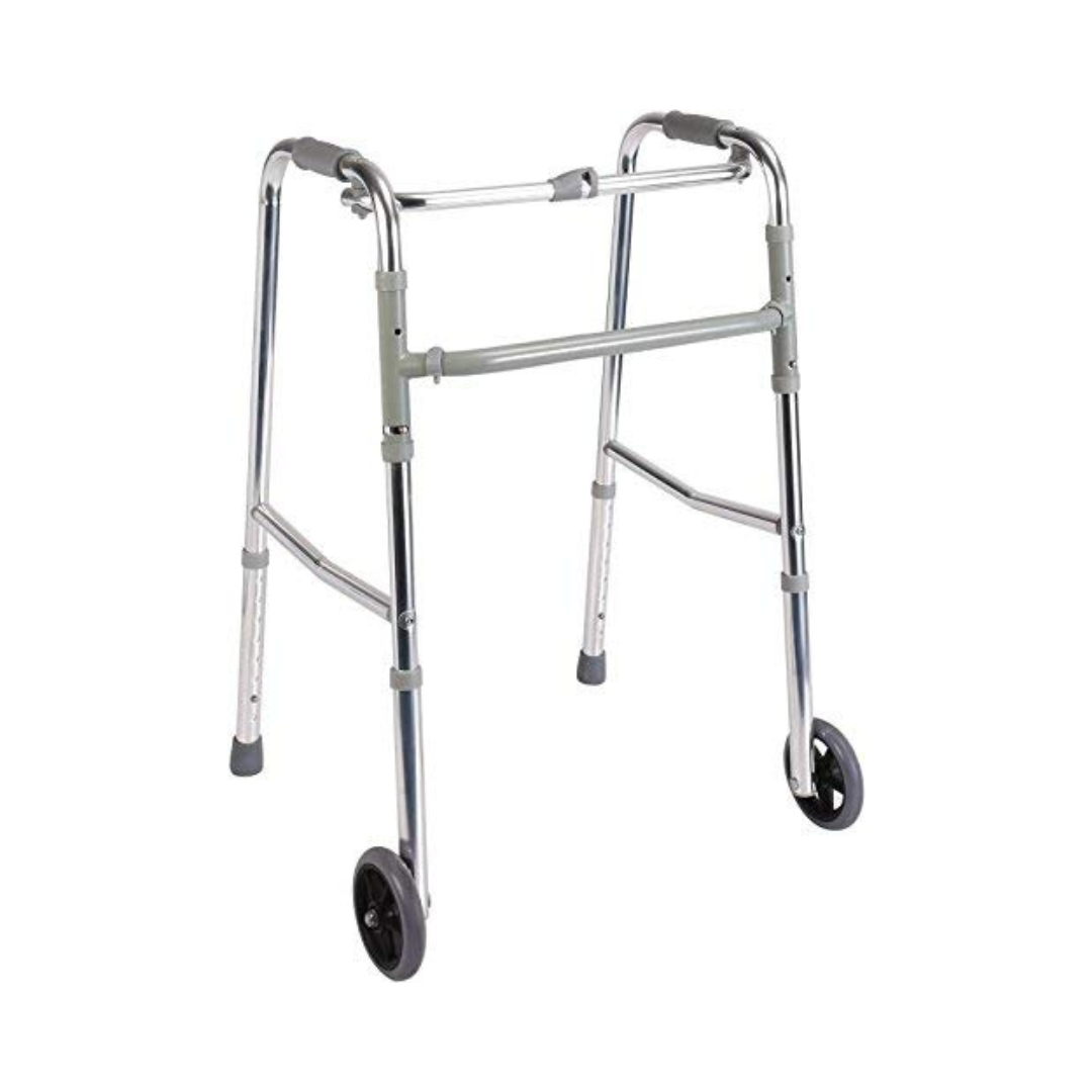 Mobi-Aid Walker Frame With wheels Height Adjustable and Foldable - Red Rhino