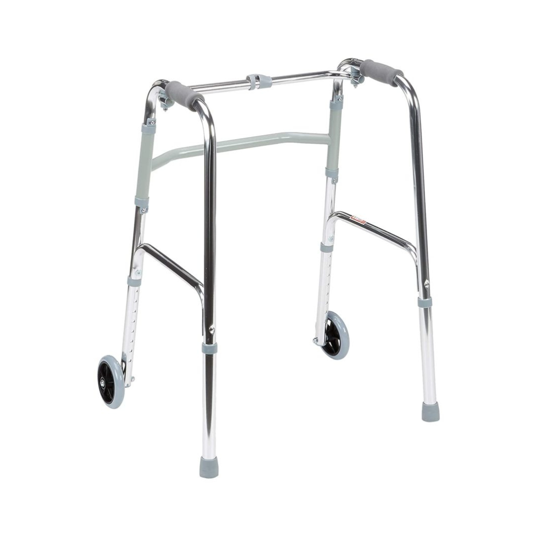 Mobi-Aid Walker Frame With wheels Height Adjustable and Foldable - Red Rhino
