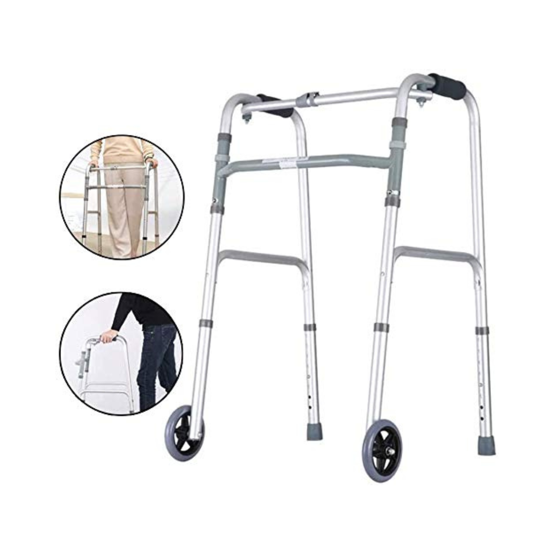 Mobi-Aid Walker Frame With wheels Height Adjustable and Foldable - Red Rhino