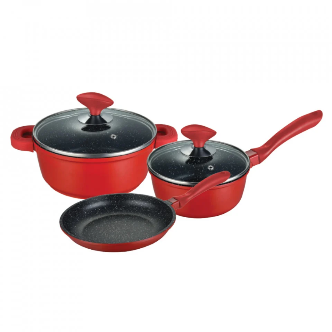 Muhler Kara Cooking Pot Set Mr-5048S, 5 Pieces, Red, Die-Cast