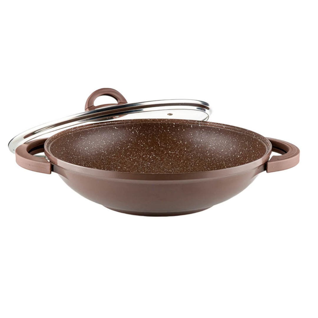 Muhler Mia Wok Pan With Lid Mr-3285M, 32X8.5 Cm, 3.8 L, Chocolate, Die-Cast