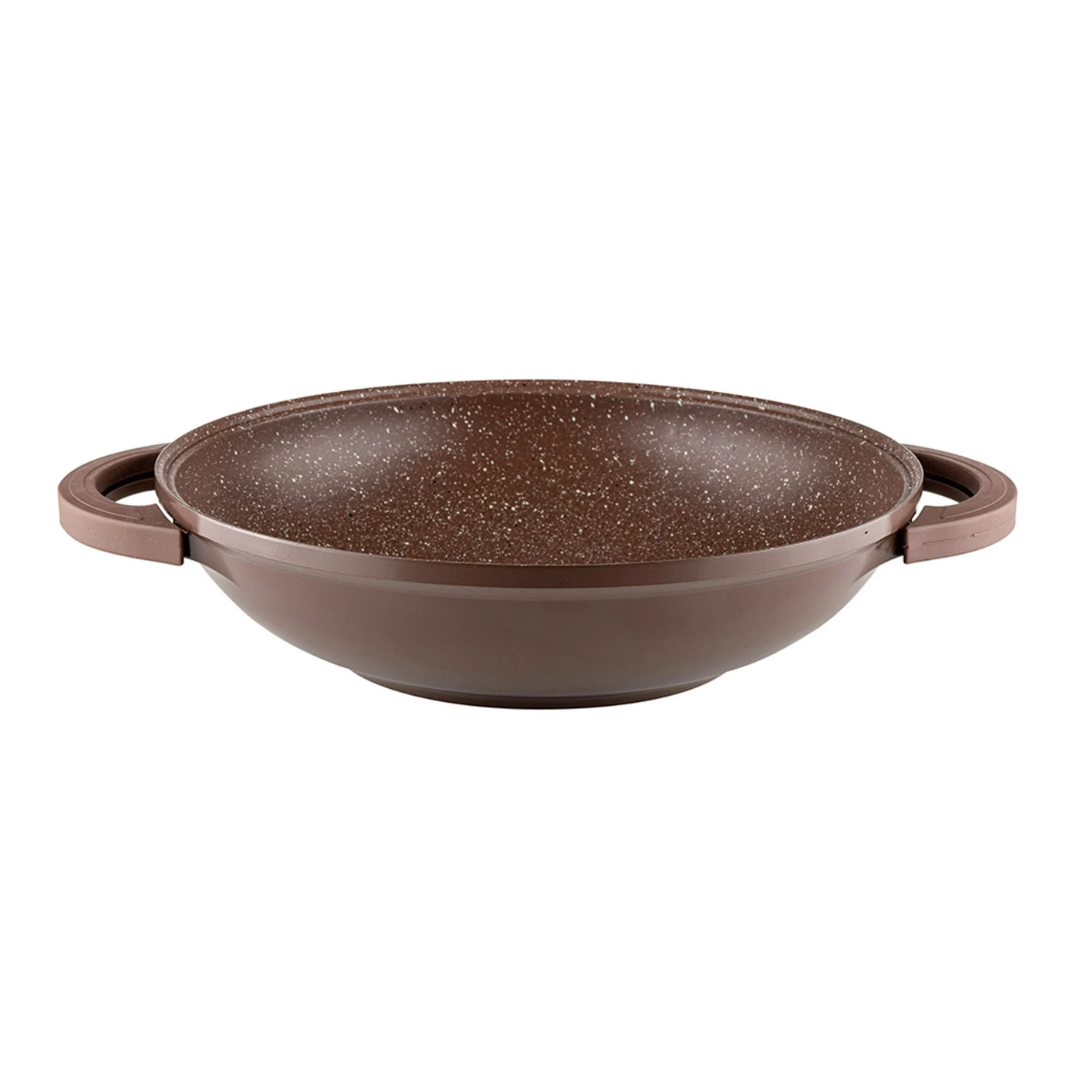 Muhler Mia Wok Pan With Lid Mr-3285M, 32X8.5 Cm, 3.8 L, Chocolate, Die-Cast