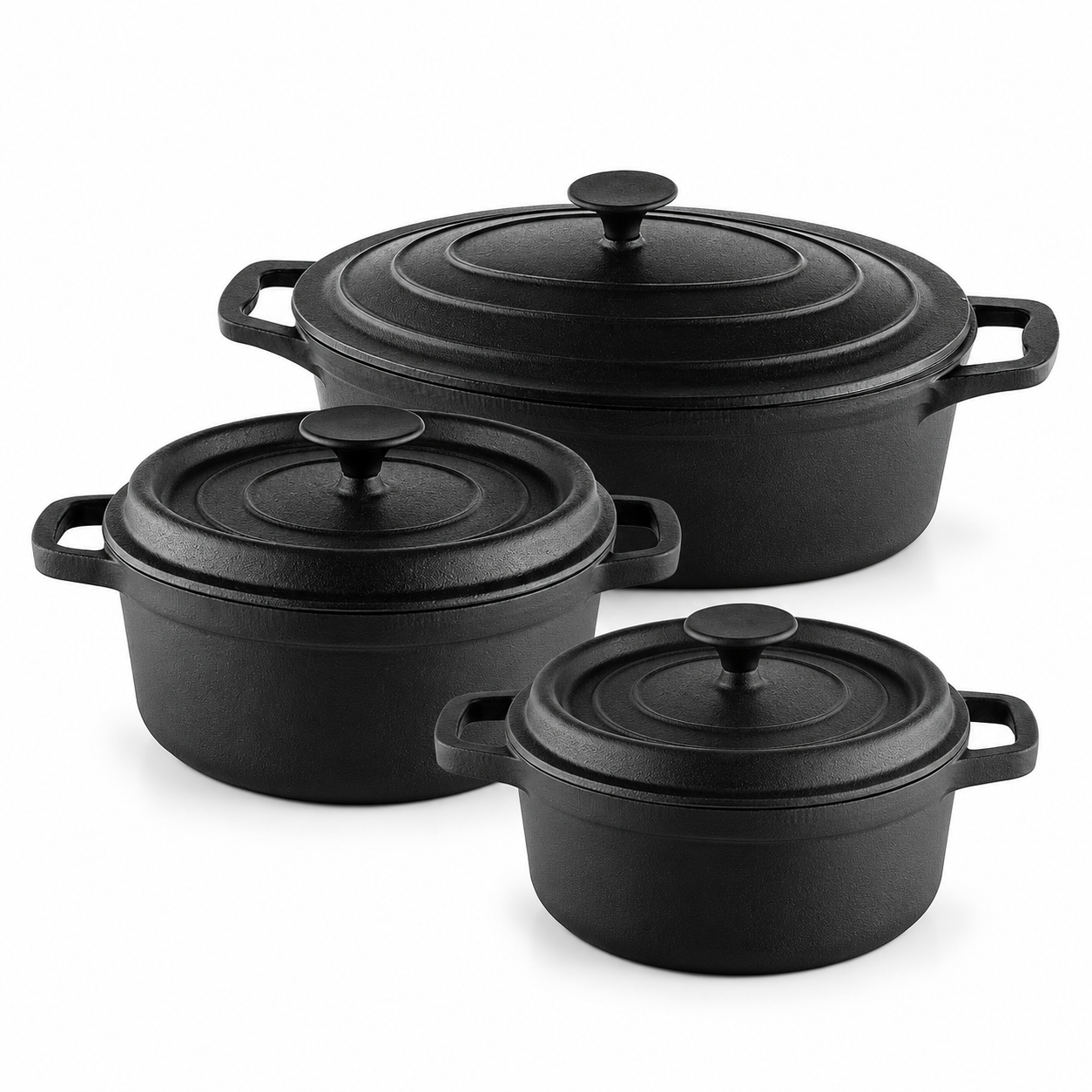 Muhler Tika 3-Piece Cast Iron Cookware Set – 2 Cooking Pots + Roaster | Buy in Kenya | Red Rhino