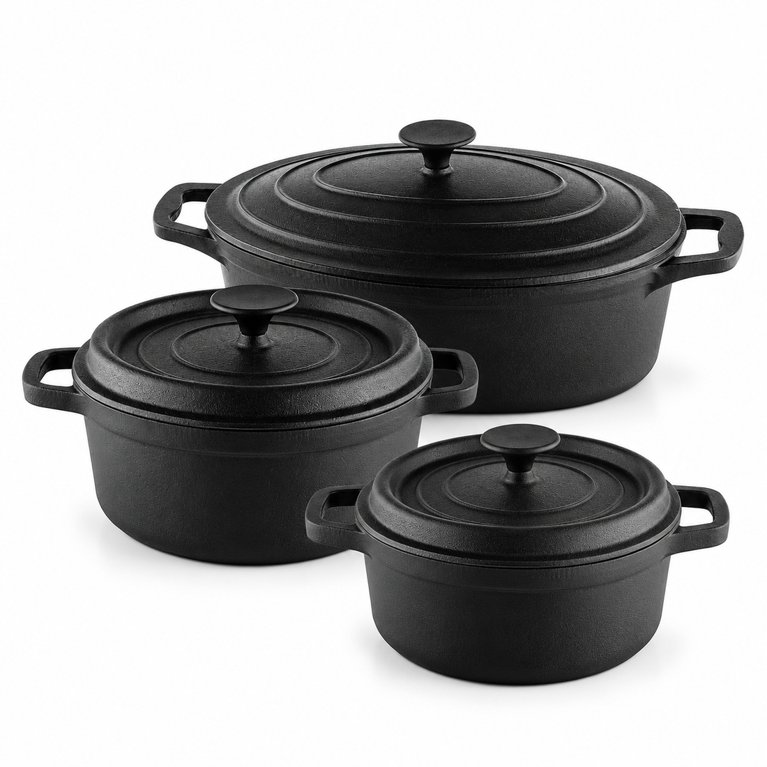 Muhler Tika 3-Piece Cast Iron Cookware Set – 2 Cooking Pots + Roaster | Buy in Kenya | Red Rhino