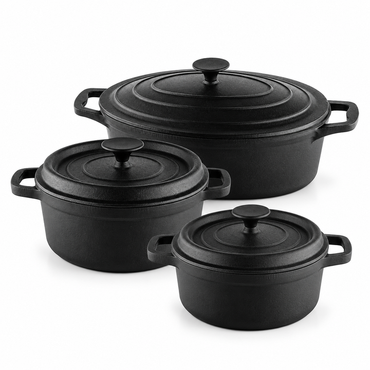 Muhler Tika 3-Piece Cast Iron Cookware Set – 2 Cooking Pots + Roaster | Buy in Kenya | Red Rhino