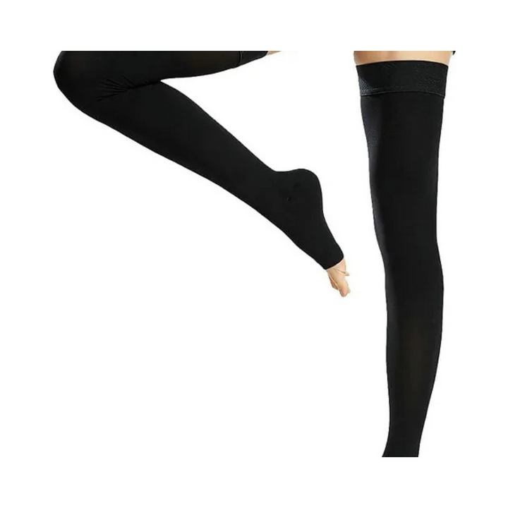 Original Ortho-Aid Thigh High Compression Stocking-Open Toe (Level 2) Beige & Black