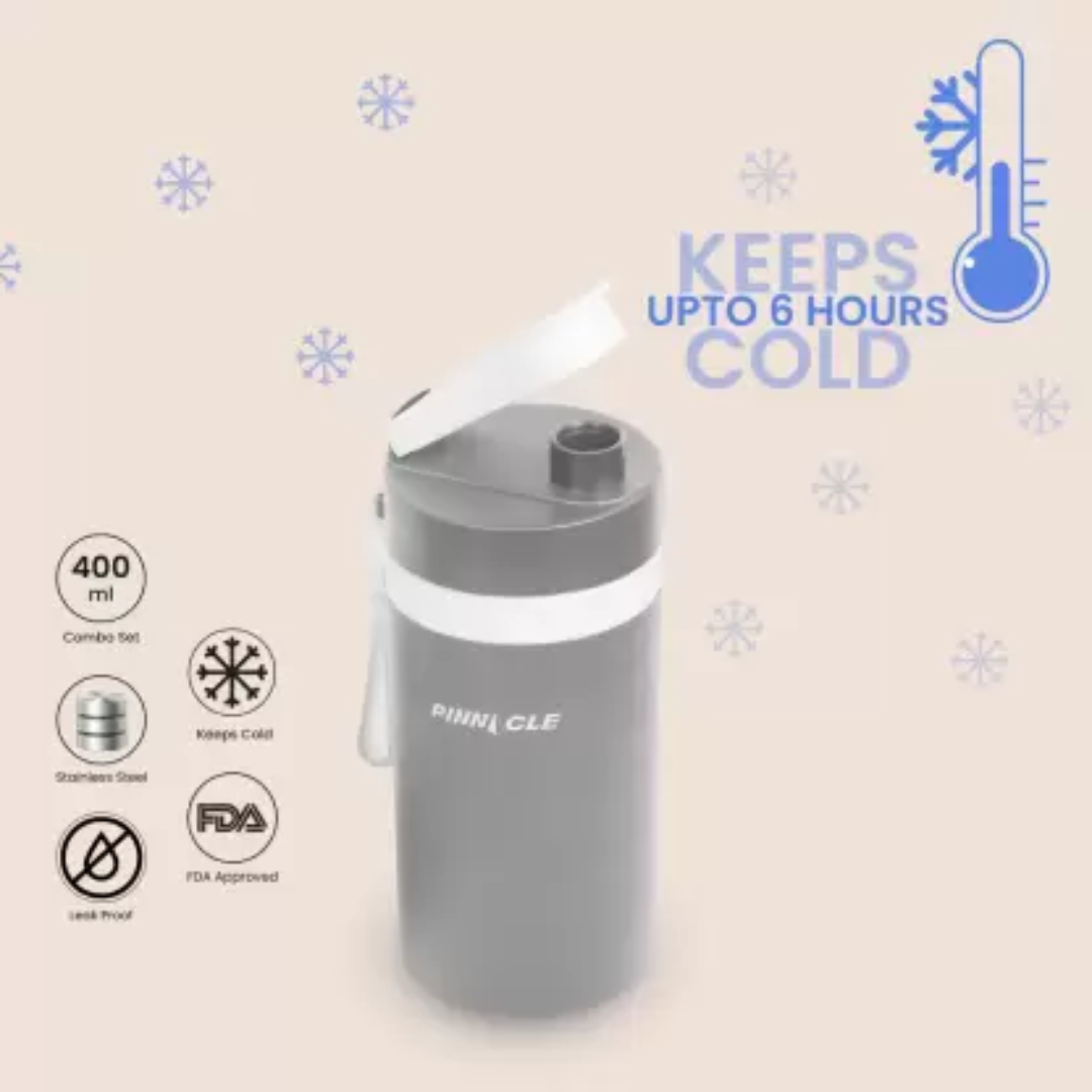 Pinnacle 600ml Lunch Box-400ml Thermo Bottle Combo-Leak Proof Grey PX-1104-1