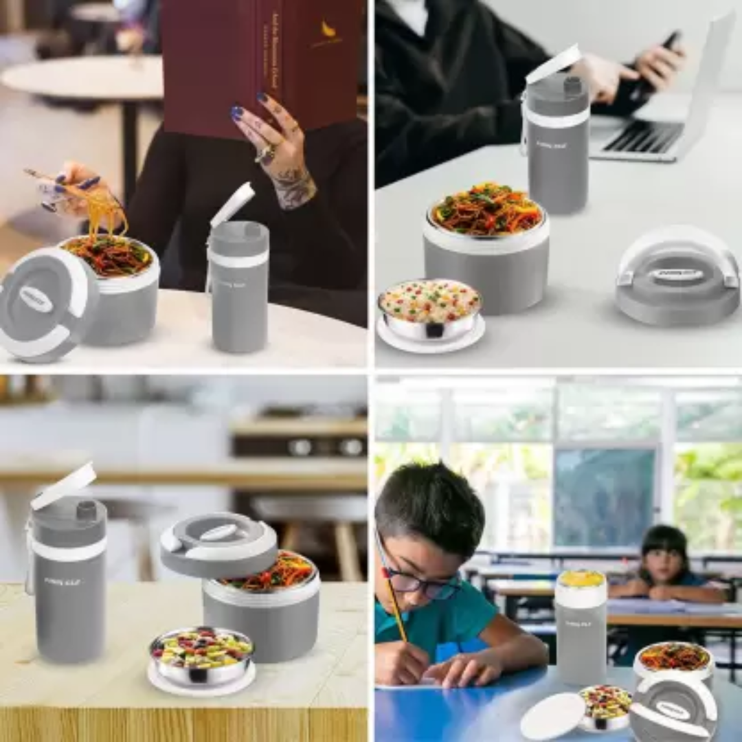 Pinnacle 600ml Lunch Box-400ml Thermo Bottle Combo-Leak Proof Grey PX-1104-1